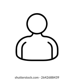Minimalist Single User Profile Icon – Black Line Silhouette of Person on White Background for Account Creation, Login Page, Avatar Placeholder, Identity Symbol, Web and App Interface Design