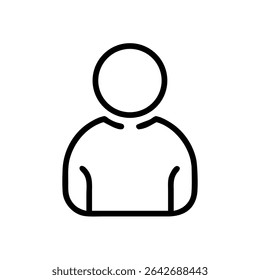 Minimalist Single User Profile Icon – Black Line Silhouette of Person on White Background for Account Creation, Login Page, Avatar Placeholder, Identity Symbol, Web and App Interface Design