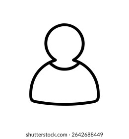 Minimalist Single User Profile Icon – Black Line Silhouette of Person on White Background for Account Creation, Login Page, Avatar Placeholder, Identity Symbol, Web and App Interface Design