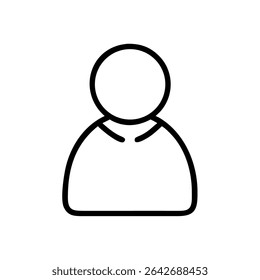 Minimalist Single User Profile Icon – Black Line Silhouette of Person on White Background for Account Creation, Login Page, Avatar Placeholder, Identity Symbol, Web and App Interface Design