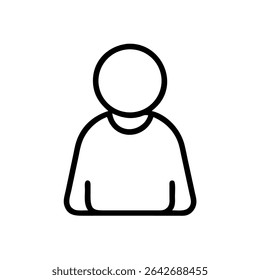Minimalist Single User Profile Icon – Black Line Silhouette of Person on White Background for Account Creation, Login Page, Avatar Placeholder, Identity Symbol, Web and App Interface Design