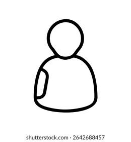 Minimalist Single User Profile Icon – Black Line Silhouette of Person on White Background for Account Creation, Login Page, Avatar Placeholder, Identity Symbol, Web and App Interface Design
