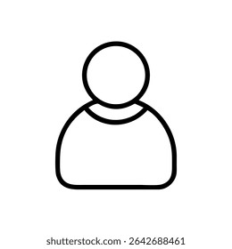 Minimalist Single User Profile Icon – Black Line Silhouette of Person on White Background for Account Creation, Login Page, Avatar Placeholder, Identity Symbol, Web and App Interface Design
