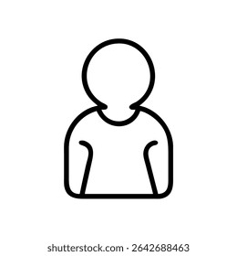 Minimalist Single User Profile Icon – Black Line Silhouette of Person on White Background for Account Creation, Login Page, Avatar Placeholder, Identity Symbol, Web and App Interface Design