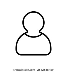 Minimalist Single User Profile Icon – Black Line Silhouette of Person on White Background for Account Creation, Login Page, Avatar Placeholder, Identity Symbol, Web and App Interface Design