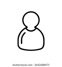 Minimalist Single User Profile Icon – Black Line Silhouette of Person on White Background for Account Creation, Login Page, Avatar Placeholder, Identity Symbol, Web and App Interface Design