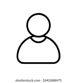 Minimalist Single User Profile Icon – Black Line Silhouette of Person on White Background for Account Creation, Login Page, Avatar Placeholder, Identity Symbol, Web and App Interface Design