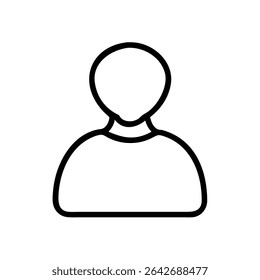 Minimalist Single User Profile Icon – Black Line Silhouette of Person on White Background for Account Creation, Login Page, Avatar Placeholder, Identity Symbol, Web and App Interface Design