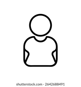 Minimalist Single User Profile Icon – Black Line Silhouette of Person on White Background for Account Creation, Login Page, Avatar Placeholder, Identity Symbol, Web and App Interface Design