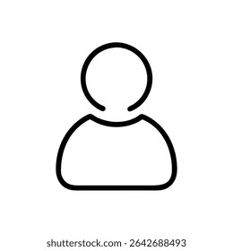 Minimalist Single User Profile Icon – Black Line Silhouette of Person on White Background for Account Creation, Login Page, Avatar Placeholder, Identity Symbol, Web and App Interface Design