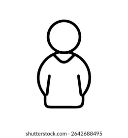 Minimalist Single User Profile Icon – Black Line Silhouette of Person on White Background for Account Creation, Login Page, Avatar Placeholder, Identity Symbol, Web and App Interface Design