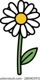 Minimalist Single White Daisy Flower With Bright Yellow Center Blooming Isolated on a Plain White Background for Nature Concepts