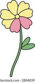Minimalist Single Wildflower Bloom Featuring Clean Outlines and Subtle Petal Details on a Pristine White Background