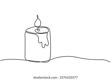 Minimalist single-line drawing of a candle with dripping wax. vector illustration