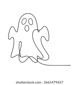 Eine minimalistische, einzeilige Zeichnung eines Cartoon-Gespenstes mit überraschendem Ausdruck.