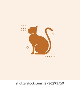 Minimalist Sitting Cat Icon. Elegant Tan Feline Silhouette for Pet Boutiques, Veterinary Clinics, and Modern Animal Branding