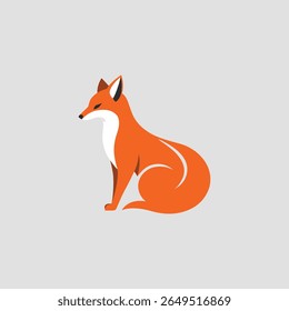 Ilustração minimalista de raposa sentada em estilo moderno plano, com um animal selvagem laranja bonito isolado no fundo claro