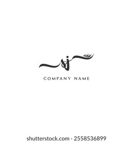 Minimalist SJ Logo Design with Abstract Feather Element