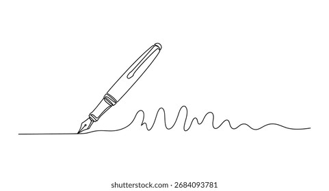 A minimalist sketch of a fountain pen creating a dynamic wavy line.