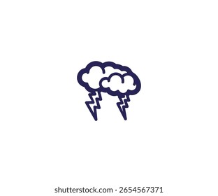 A minimalist sketch shows a cloud producing jagged lightning bolts, set against a pristine white backdrop. This icon represents storms and weather.