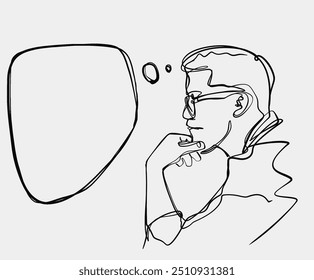 A minimalist sketch of a thoughtful individual deeply engaged in meaningful reflection and contemplation
