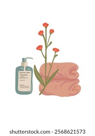 minimalist skincare with towel and blossom