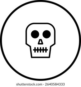Minimalist Skull Icon in Black Outline on White Background within a Circle