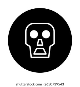 Design minimalista do ícone do crânio em círculo preto expressando mortalidade e perigo com contorno simples