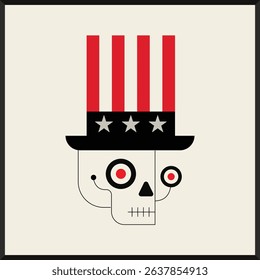 Minimalist Skull with Stars and Stripes Top Hat