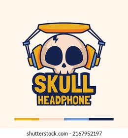 Minimalist Skull Wearing Headphone Logo Mascot Design