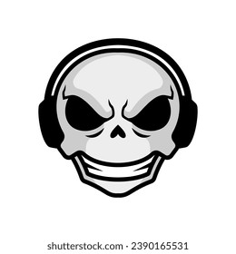 minimalist skull wearing headphone logo mascot design vector illustration isolated on white background