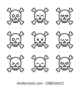 Minimalist Skulls icons set vector Black and White
