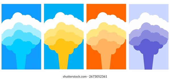 Minimalist sky and cloud color palettes defining the distinct feel of all four seasons (spring, summer, autumn, winter).