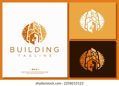 Minimalist skycraper logo design template. Colorful building logo vector.