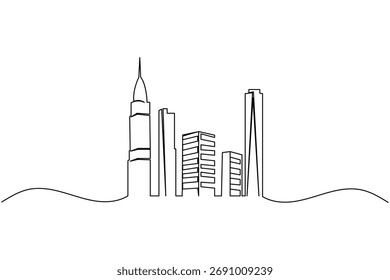 Estrutura minimalista do horizonte com estilo de linha contínua do arranha-céu