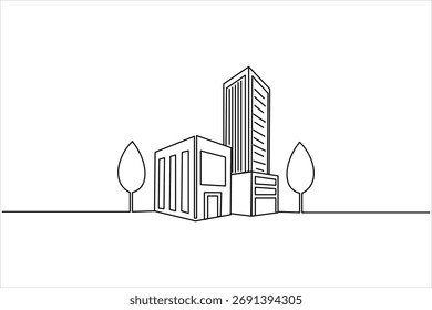 Minimalistischer Skyline-Umriss mit durchgängigem Skyscraper-Linienstil