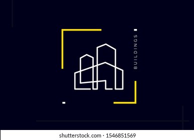 Minimalist skyscraper city building line art logo design vector graphic