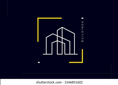 Minimalist skyscraper city building line art logo design vector graphic