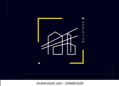 Minimalist skyscraper city building line art logo design vector graphic