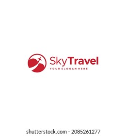 minimalist SkyTravel lane plane cloud logo design