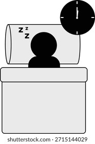 Icono de sueño minimalista que muestra a una persona descansando en la cama con una almohada, Vectores para dormir y un reloj que indica la hora de acostarse o la noche.