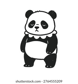 Minimalist sleepy panda character standing. Feline bear vector illustration with exhausted expression isolated on white background.