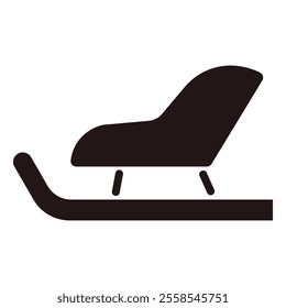 Minimalist sleigh icon, black silhouette, simple design, winter sport symbol, snow vehicle pictogram, curved runners, abstract sled shape, clean lines, monochrome graphic, holiday transportation icon.