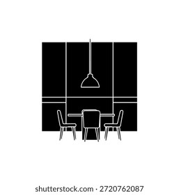 Minimalistischer kleiner Essbereich mit Tischstühlen und heller Silhouette, Vektorgrafik für moderne Wohnungseinrichtung