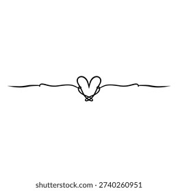 Minimalist small heart decorative divider vector with symmetrical thin swirl lines