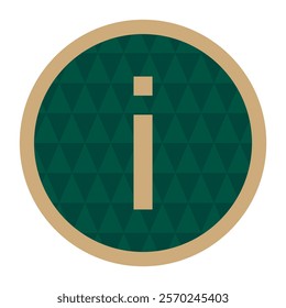 Minimalist small letter i icon with gold border on green geometric background