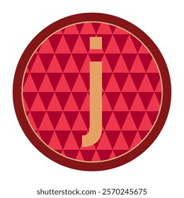 Minimalist small letter j icon with dark red outline and abstract triangle design