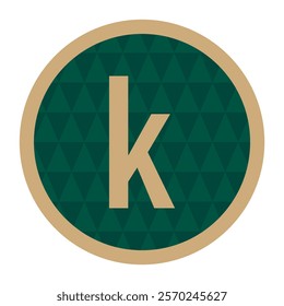 Minimalist small letter k icon with gold border and geometric background in green tones