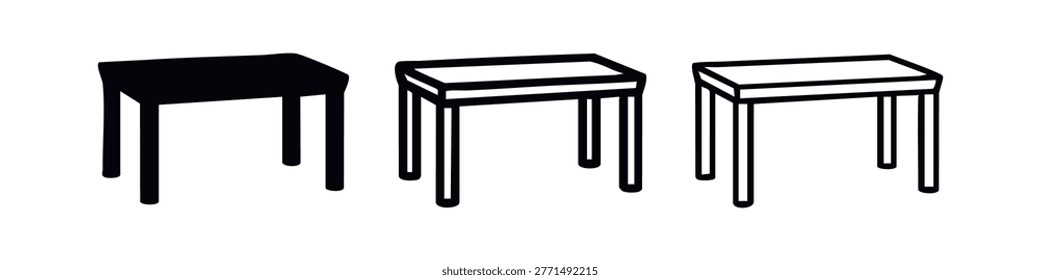 Minimalist Small Table Icon Set (Side View). Modern Side Table, End Table, or Stool Furniture Symbol Vectors