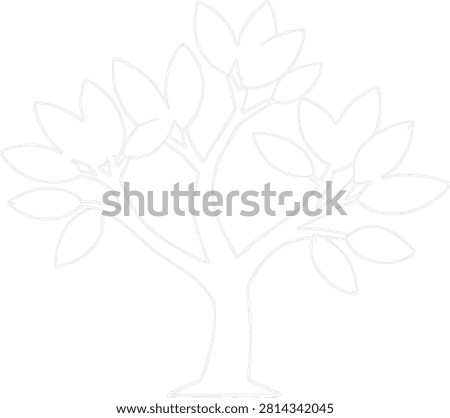 Minimalist small tree wireframe line vector drawing with decorative leaves isolated on a transparent background.
